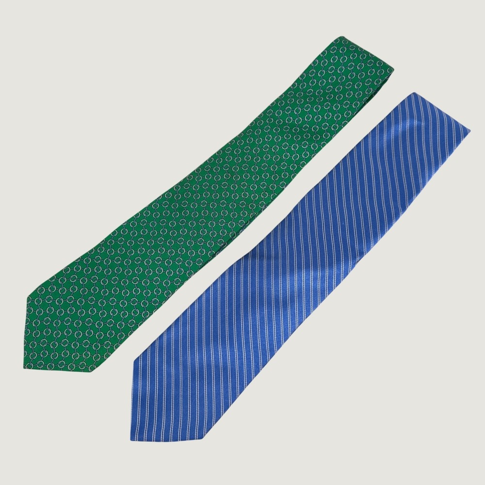Brooks Brothers Markers and Merchants Mens Silk Tie Lot 2 Green and Blue Striped